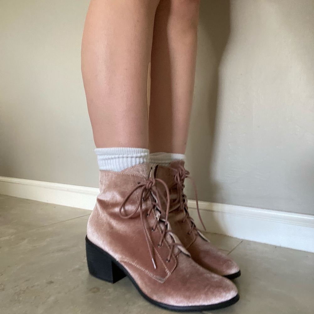 Pink Velvet Heeled Booties